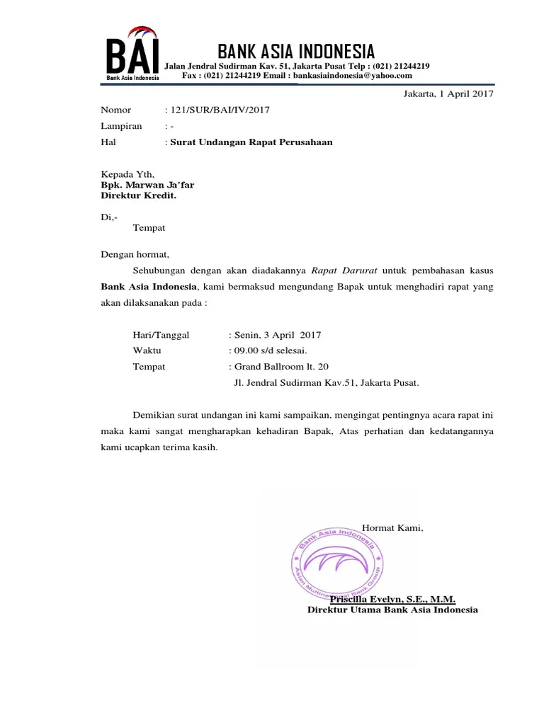 Contoh Surat Undangan Rapat Perusahaan