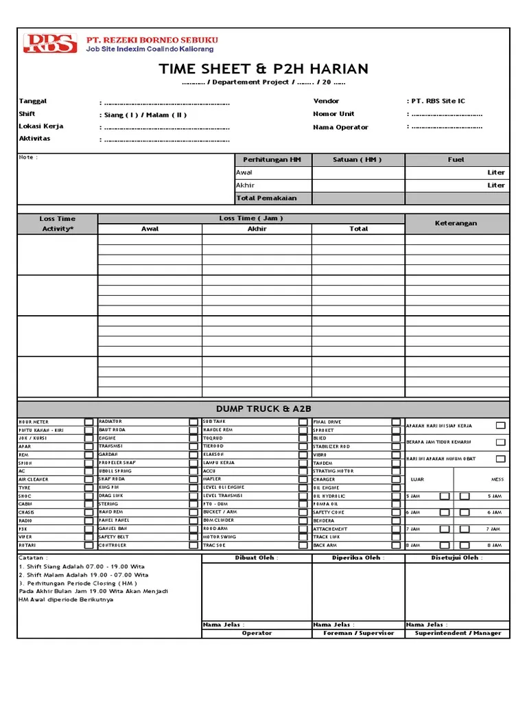 Contoh Timesheet Pekerja Shift