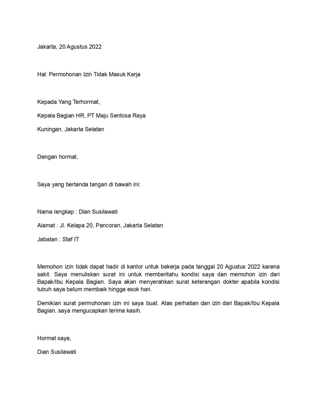 contoh form cuti izin sakit