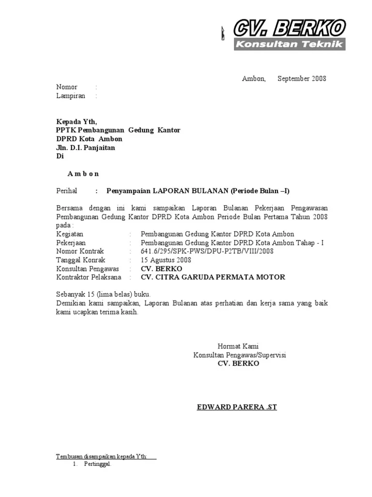 Contoh surat pengantar laporan