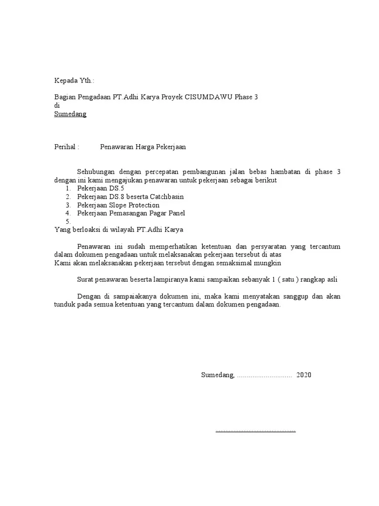 Contoh surat pengantar penawaran