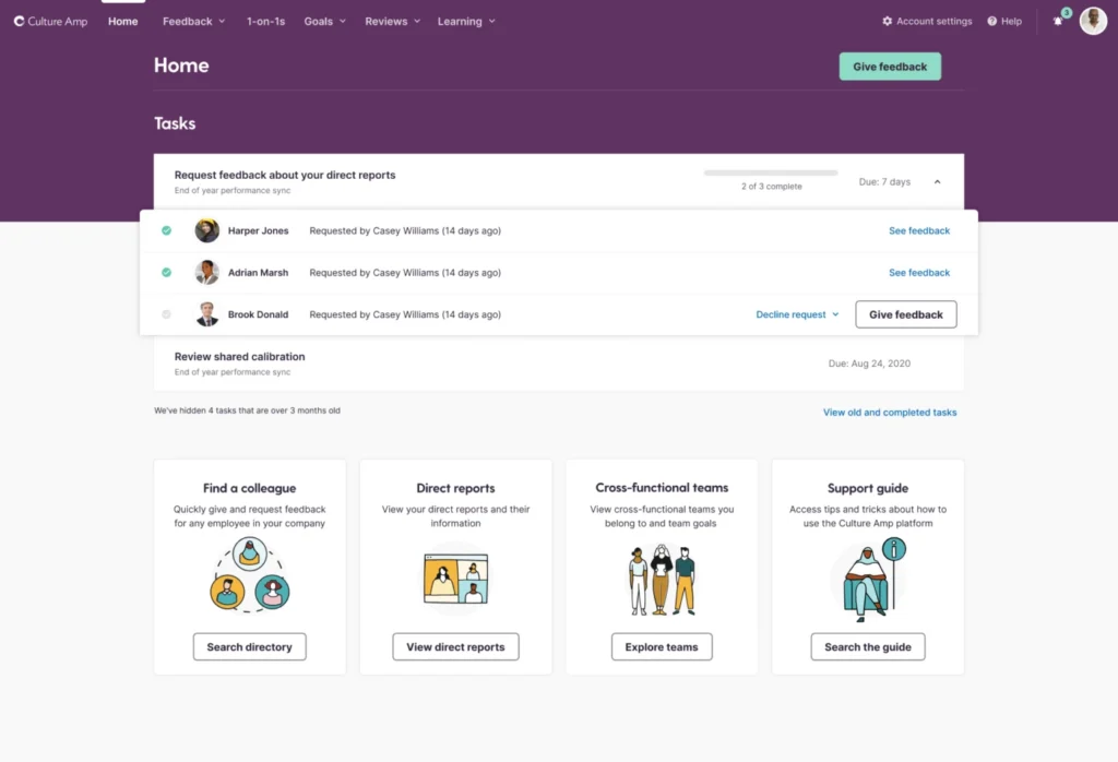 Culture Amp 360 Degree Feedback Dashboard