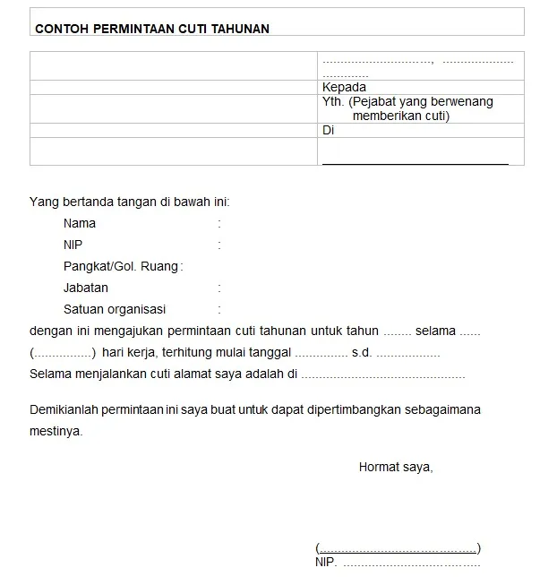 contoh form cuti karyawan di perusahaan