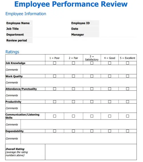 General-Employee-Performance-Evaluation-Template