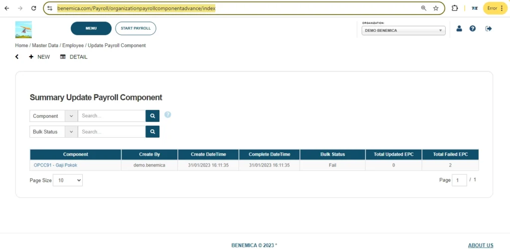 Dashboard Payroll Benemica