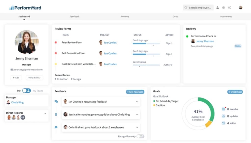 PerformYard 360 Degree Feedback Dashboard