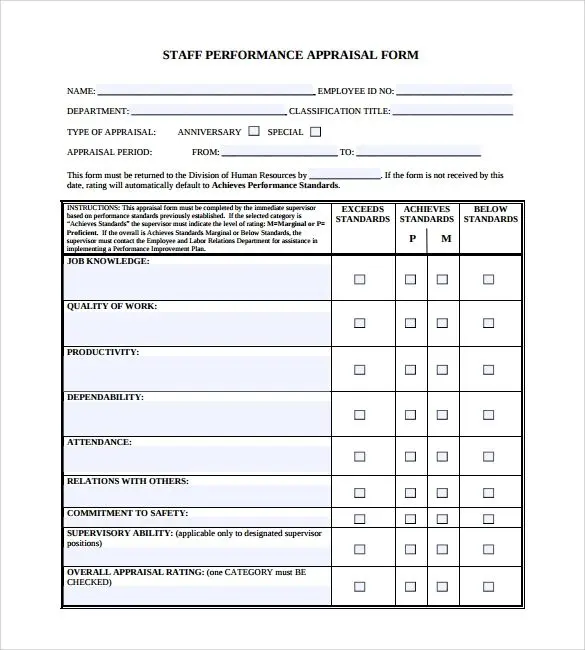 contoh form performance appraisal