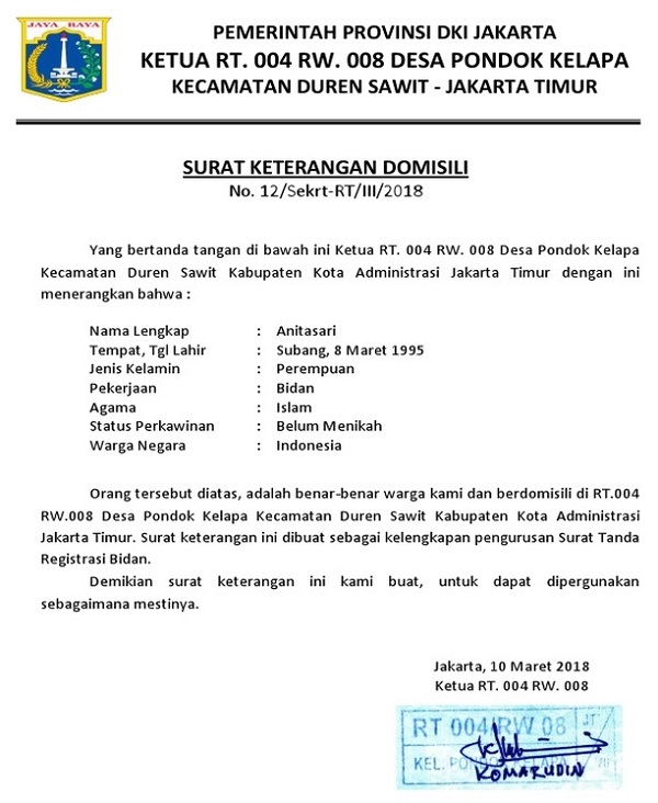 Surat Keterangan Domisili Perorangan