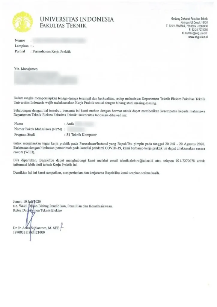 Surat Permohonan Magang dari Kampus