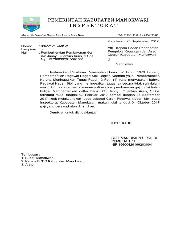 Surat Permohonan Pemberhentian Gaji