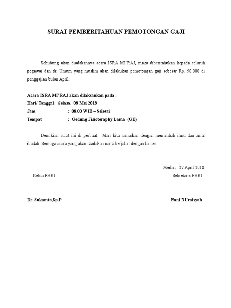 Surat Pernyataan Pemotongan Gaji Karyawan