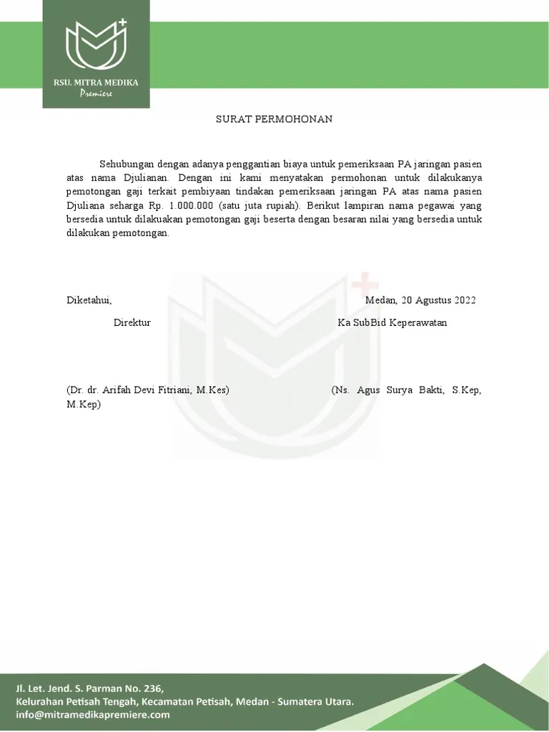 Surat Pemotongan Gaji Karyawan