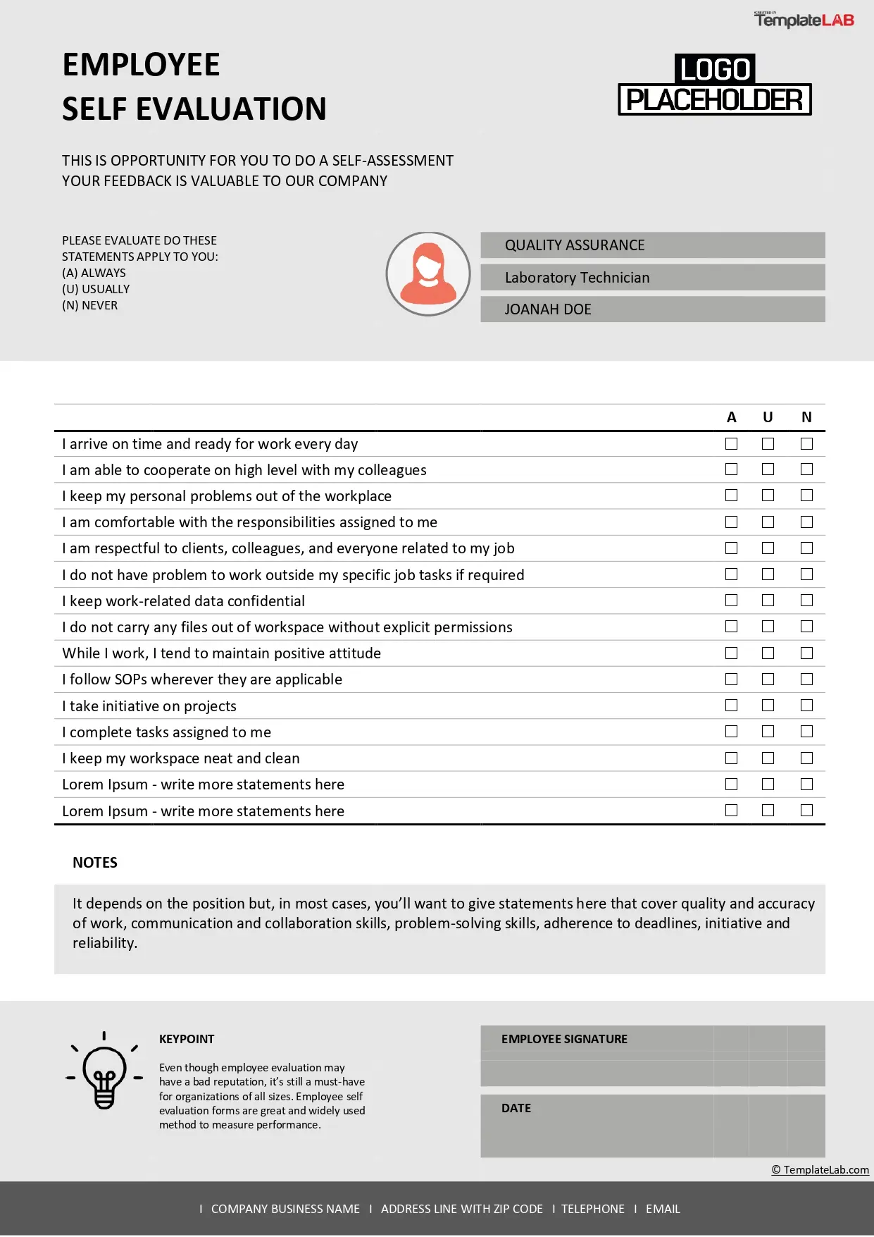 Template Employee Self-Evaluation Form