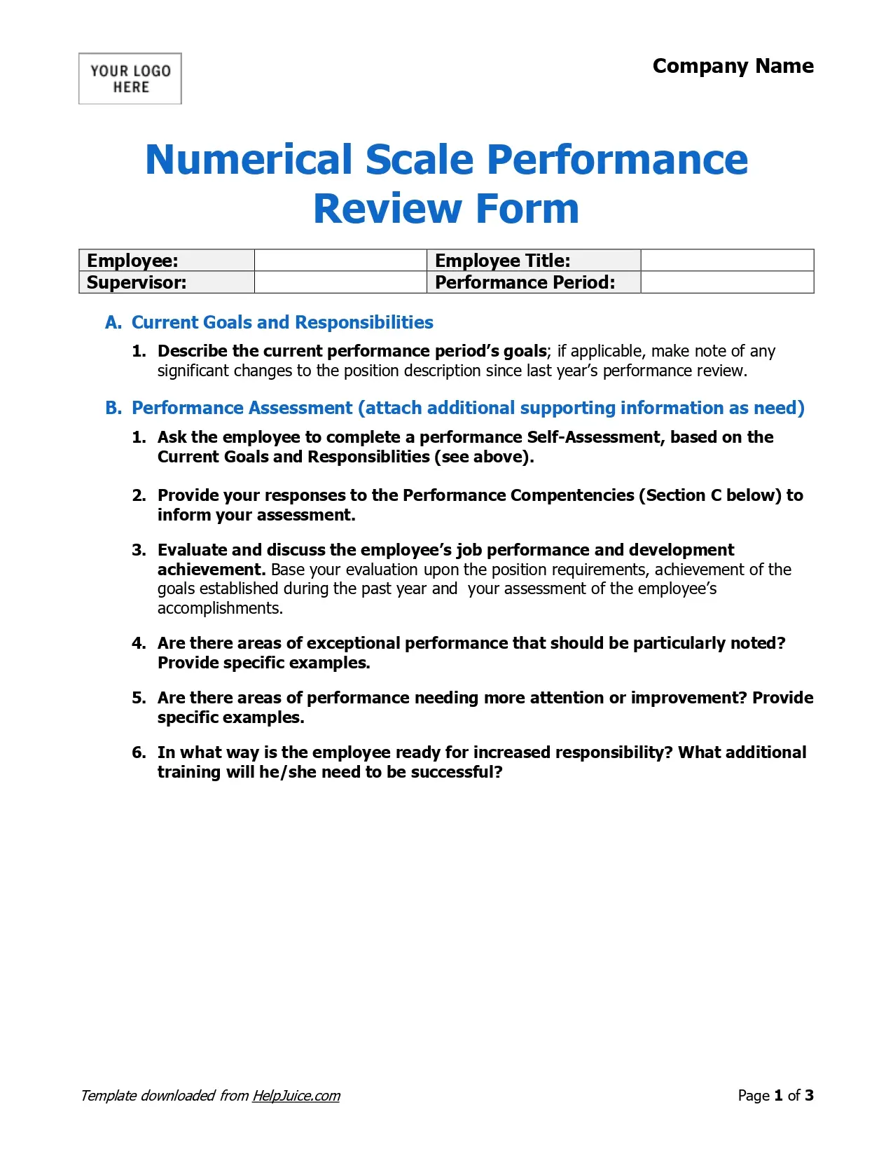 Template Numerical Scale Form