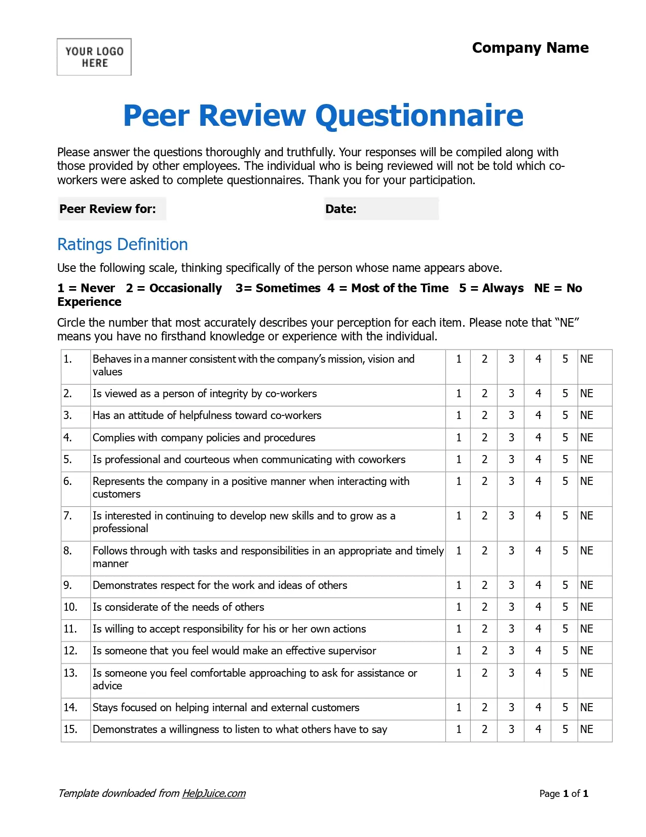 Template Peer Review Form