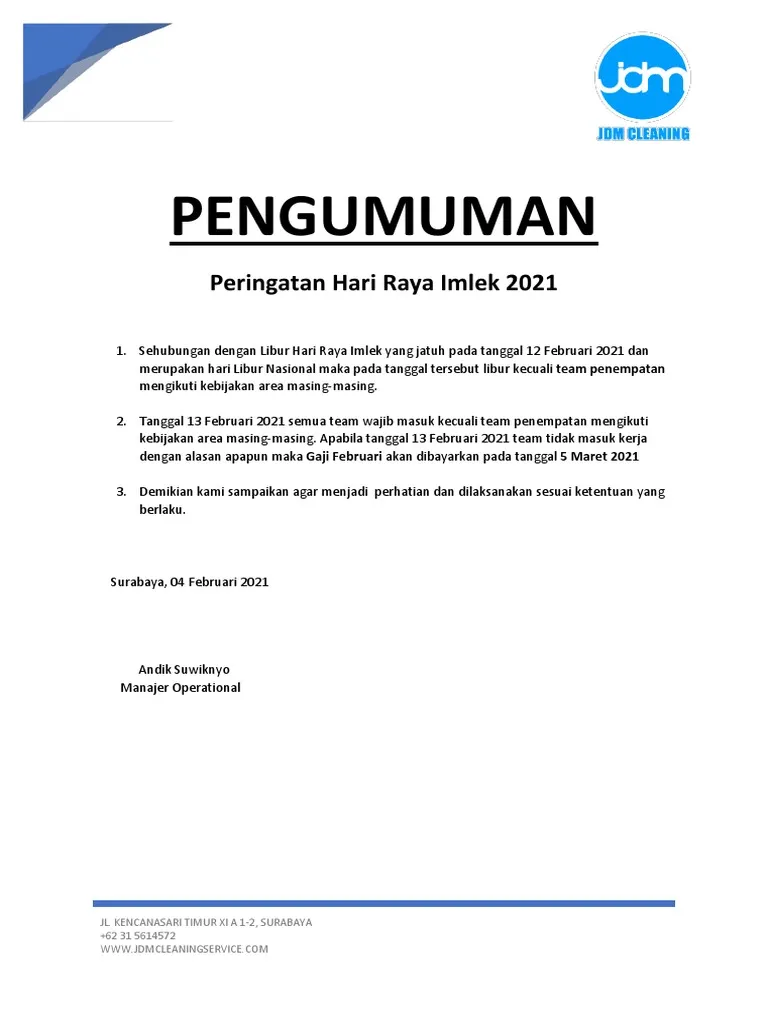 contoh announcement text bahasa indonesia