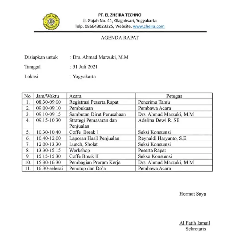 contoh agenda rapat bisnis