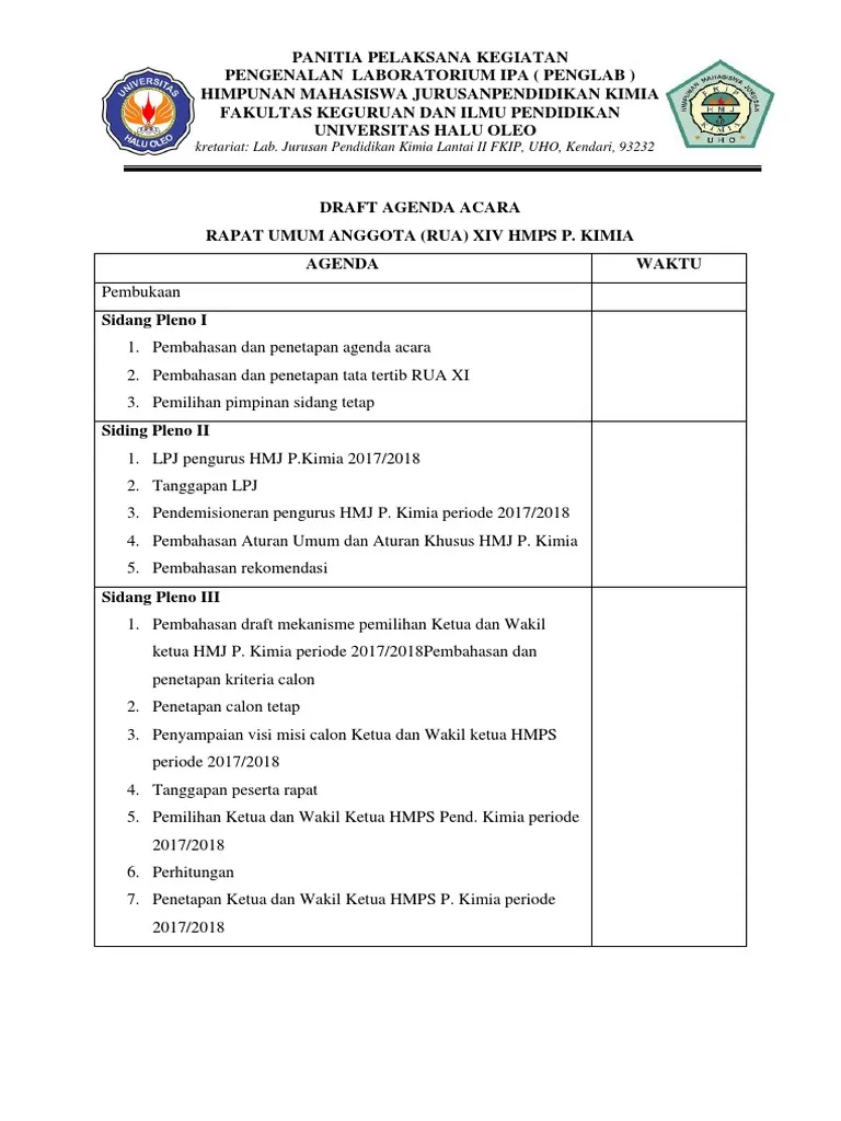 contoh agenda rapat organisasi