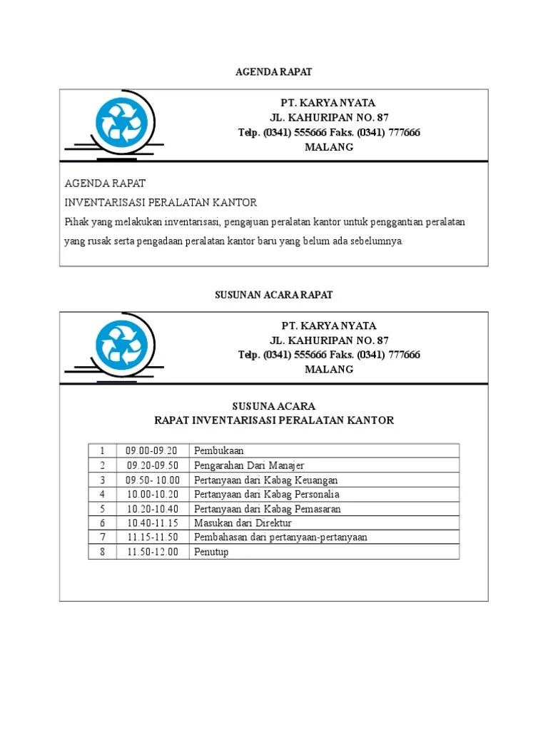 contoh agenda rapat perusahaan