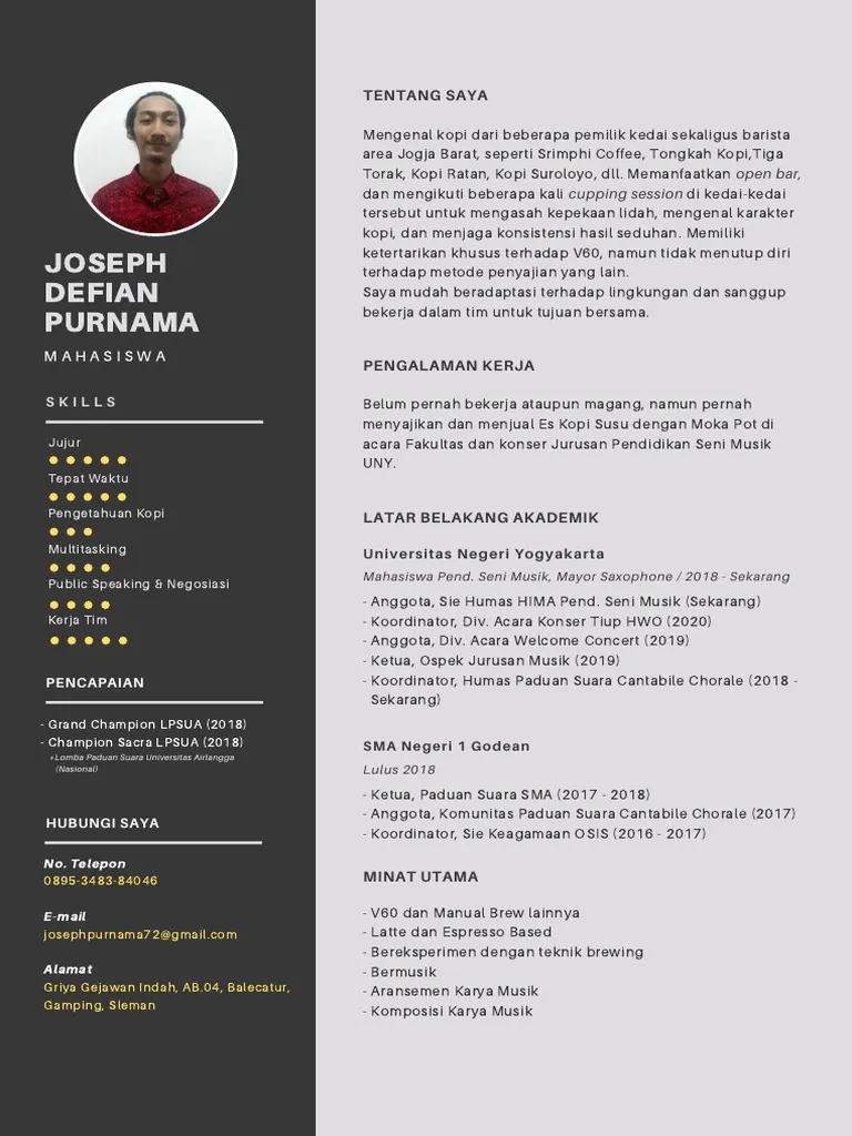contoh cv barista part time