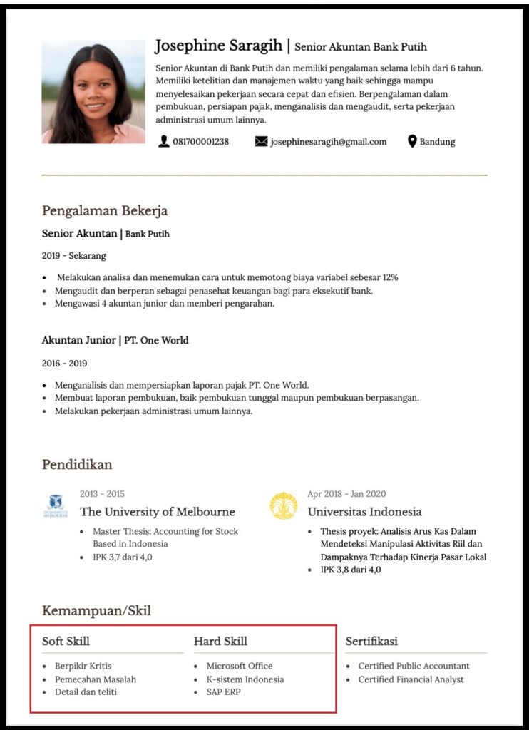 contoh cv keterampilan teknis dan non teknis