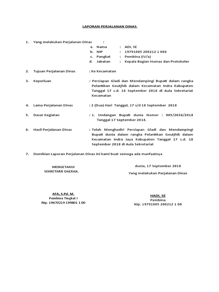 contoh laporan perjalanan dinas