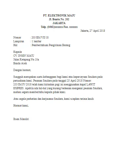 contoh surat keluar pengiriman barang