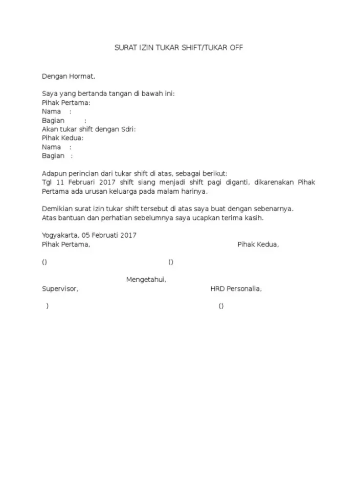 contoh-surat-tukar-shift-kerja