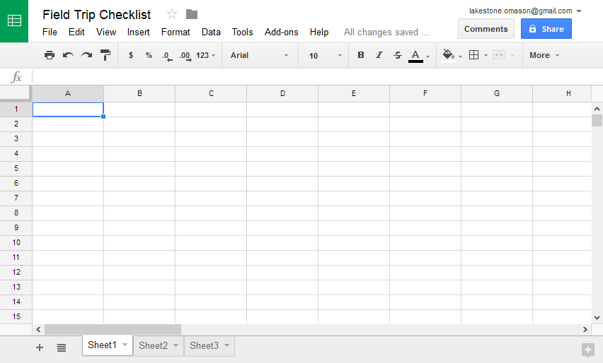 tampilan google spreadsheets